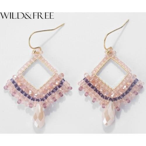 Handwork Glass Beaded Bohemia Earrings Women Fashion Jewelry Ethnic Statement Big Geometric Pendant Dangle Earrings 2017 New