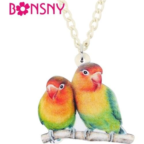 Bonsny Acrylic Double Africa Fischers Lovebird Parrot Necklace Choker Sweet Bird Jewelry Girl Lady Teen Charms Party Gifts 2019