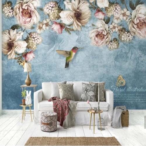 European Hand Painting Flower Murals Wallpaper Roll for Living Room Home Wall Decor Customize Rose Landscape Mural