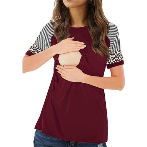 Maternity Top T-shirt Summer Casual Leopard Print Splicing False Maternity T-shirt Nursing Tops Pregnancy T Shirts for Pregnant