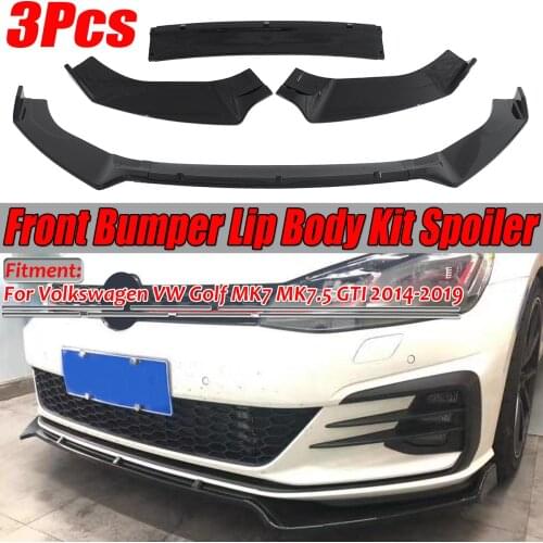 Glossy Black 3PCS Car Front Bumper Splitter Lip Spoiler Cover Trim For Volkswagen For VW For Golf MK7 MK7.5 GTI R GTD 2014-2019