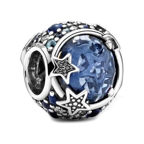 Hot sale 925 sterling silver pendant woman jewelry blue zircon bead stars charm fit Pandora bracelet accessories making gift DIY