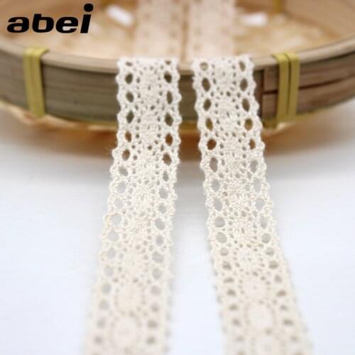 10yards/lot 1.5cm Cotton Lace Fabric Wedding Party Craft Gift Packing Decoration Beige Ribbon Dress Home Sewing Cotton Material