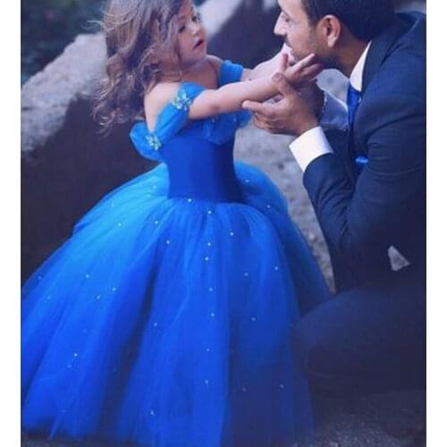 Custom Made Girls Royal Blue Off The Shoulder Princess Ball Gown Girls Birthday Dresses Gowns