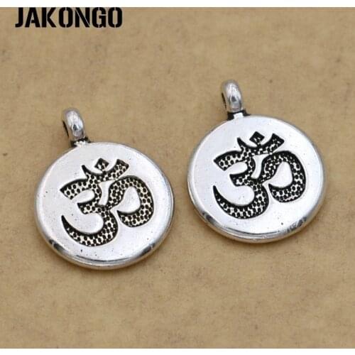 JAKONGO Antique Silver Plated OM Yoga Charms Pendants Handmade Jewelry Findings Accessories Making fit Bracelet DIY 19X15mm