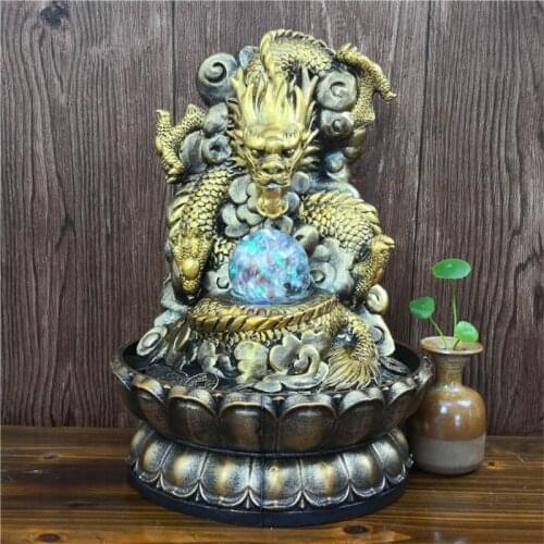 Chinese Dragon Mascot Home&Company Lucky Feng Shui Decorations Zen Lotus Base Led Running Water Desktop Fountain Wealth Ball