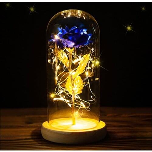 Beauty and Beast Romantic Eternal Light Rose Flower Glass Cover LED Battery Lamp Birthday Valentines Day Mother Gift Decoration