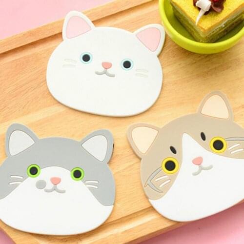 Cute Table Mat Cartoon Cat Shaped Heat-Resistant Silicone Abrasive Resistant Cup Holder Lovely Tea Coaster Kitchen Accessories