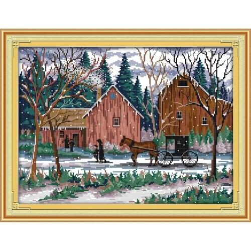 Snowy day Crafts Sewing Counted Cross Stitch Kits 11CT Accurate Printed Embroidery DIY Handmade Needle Work Wall Home Decor
