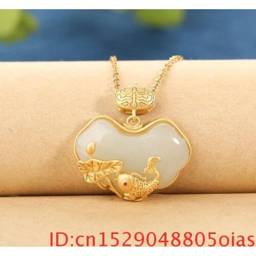 Natural White Hetian Jade Carp Pendant Jewelry 925 Silver Amulet Fish Necklace Chalcedony for Gifts Women Fashion