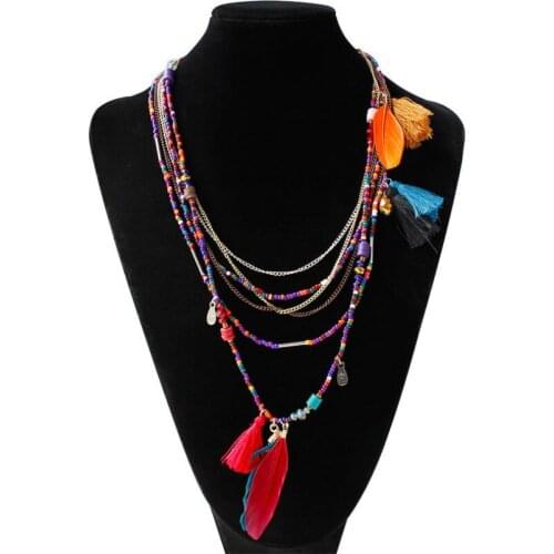 New Fashion Jewelry Exaggerated National Style Necklace Luxury Wild Beaded Feather Necklace Female Elegant Necklace