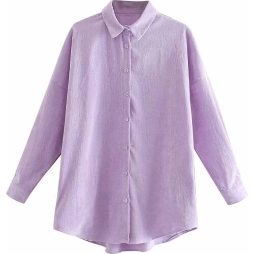 2021 New Vintage Violet Corduroy Shirts Vintage Loose Oversized Tops 2020 autumn winter Boyfriend Shirts