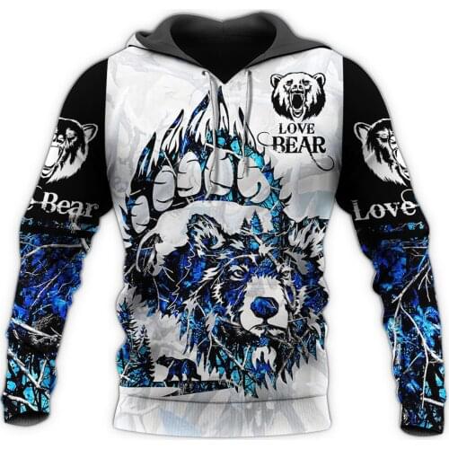 New Fashion Autumn Hoodie Beautiful Bear Hunting 3D Printed Unisex Zip hoodie Harajuku Casual Streetwear Sweatshirt