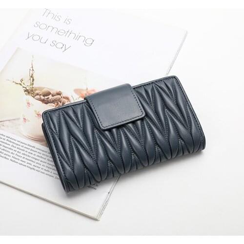 San Maries New Fashion Women Wallets Brand Designer Long Wallet Purse Sheepskin Ruffles Card holders Zipper Coin Purses Hot