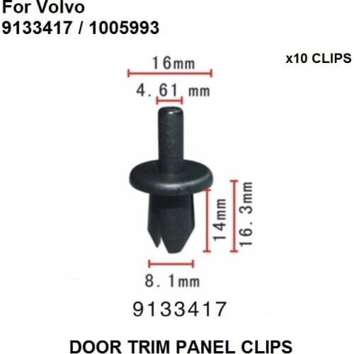 New x10pcs For Volvo Multi Purpose Rivet Set of 15 Push Type Clip Retainer 16mm Head 14mm Stem 9133417 / 1005993
