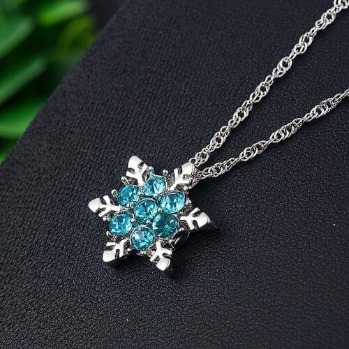 Charm Vintage lady Blue Crystal Snowflake Zircon Flower Necklaces Pendants Jewelry gift for Women girls Wholesale