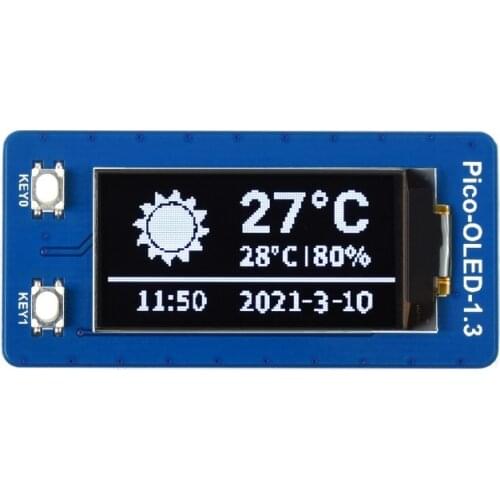 1.3inch OLED Display Black/White Module,For Raspberry Pi Pico, 64×128 Pixels, SPI/I2C Interface,Embedded SH1107 Driver