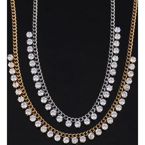 Punk Stainless Steel Necklace For Women Chain Necklace Pearl Necklace Pendant Choker Necklaces Round Zircon Necklaces Jewelry