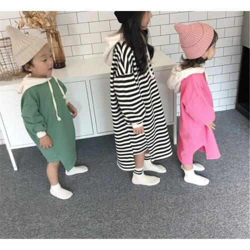 Girl Dress Casual Korean Hood Stripe Hoodie Kids Dresses For Girls Kids Clothing 1 2 3 4 5 6 Years Toddler Dress Infant Clothes