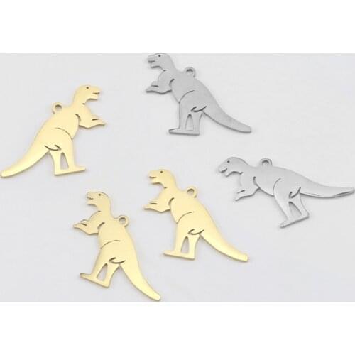 5pcs/lot Stainless Steel Gold Dinosaur Pendant Floating Charms for DIY Animal Necklace Earring Findings Crafts Jewelry Making