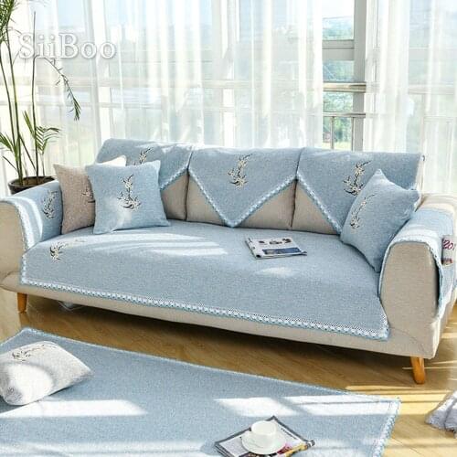 Elegant floral embroidery grey beige cotton weaving sectional sofa cover for living room fundas de sofa couch covers cama SP5466