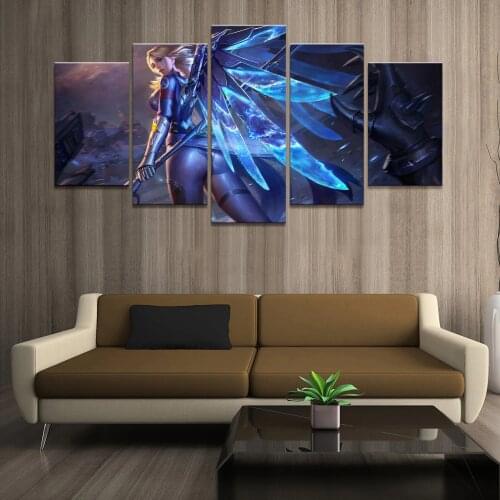Home Decor Poster Art Pictures Prints Canvas 5 Piece Modular Combat Mercy Overwatch Game Living Room Decorative Painting Framed