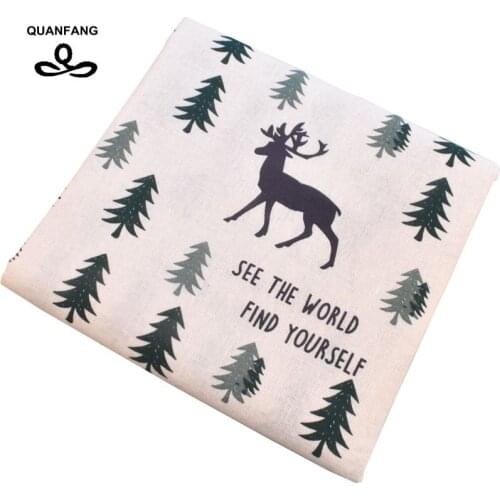 QUANFANG Christmas deer Printed Cotton Linen Fabric For Patchwork Quilting/Sewing/DIY Sofa Tabl Cloth Tissue Curtain Bag Meter