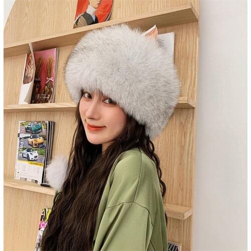 Fox Fur Princess Hat Winter Warm Ear Protection Leather Hat Ski Cotton Hat Luxury Quality Handmade
