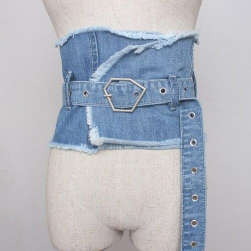 Wide Waist Tide Washed Denim Belt Blue Bandage Belt for Dress or Shirt Women Belt All Match Cummerbund Corset Jeans Accessories