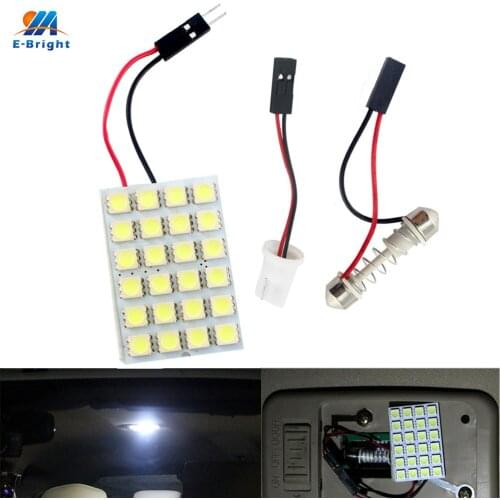 YM E-Bright 100pcs Panel Lights 5050 24 SMD LED Car Lights Festoon Dome Bulb Automobile 12V Festoon + T10 Adapters Cool White