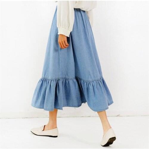 2020 new fashion woman denim skirts sweetgirl fashion trumpet solid high waist casual plus size M-7XL female jean skirts ruffles
