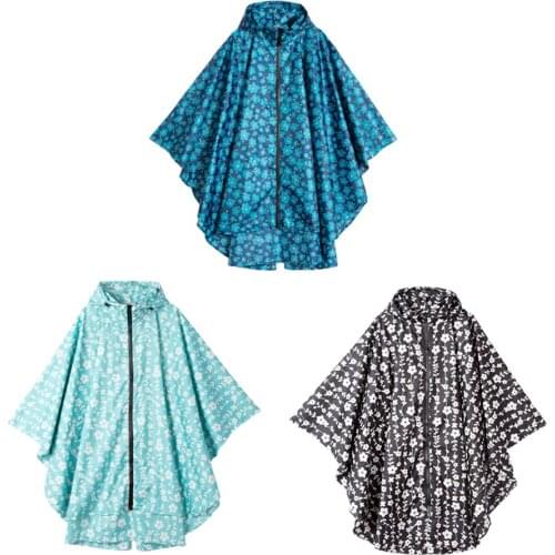 Women Men Fashion Flower Printed Raincoat Poncho Hooded Waterproof Jacket