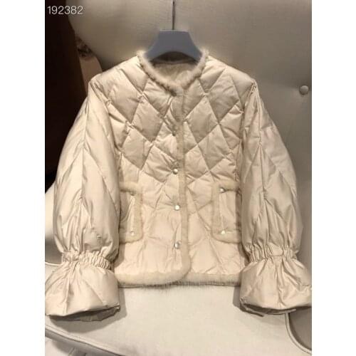 Winter 2020 Warm Down Jacket Women Runway Mink PatchworkLong Sleeves Single Breasted Hot Sale Down Jacket