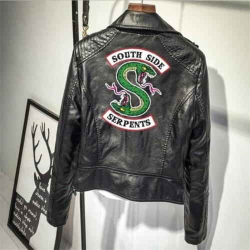 Hot-air American drama Valley Town Ladies PU leather Jacket Coat Personality Simple Snake Embroidered Jacket Riverdale American