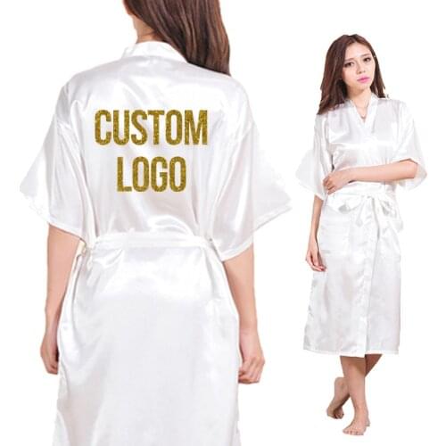 Blank Long Section Custom Logo Faux Silk Kimono Robe Women Wedding Bride Bridesmaid Robes Bachelorette Wedding Preparewear