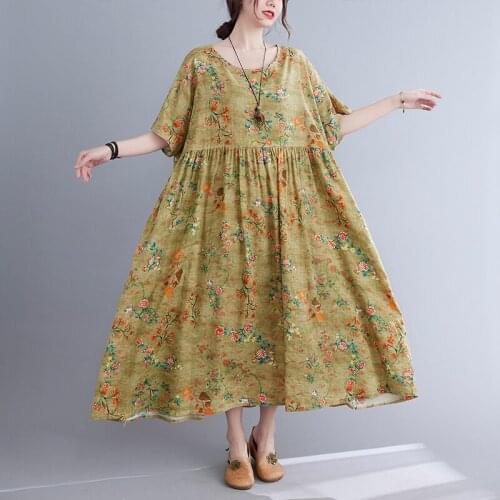 Print Floral Prairie Chic Oversized Dress 2021 New Arrival Thin Soft Cotton Linen Loose Summer Dress Women Travel Casual Dress