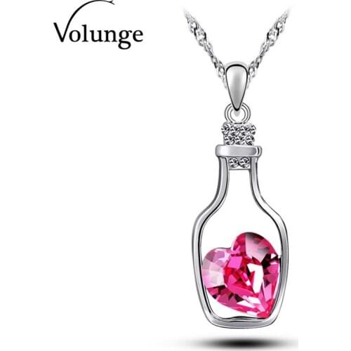 Womens Fashion Wishing Bottle Love Shape Crystal Pendant Necklace 2017 New Volunge Jewelry Wholesale