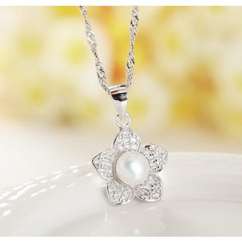 Pure 925 Sterling Silver Necklaces For Women sterling-silver-jewelry Lovely Flower Pendant Necklaces Pearl Jewelry Gifts GTN062