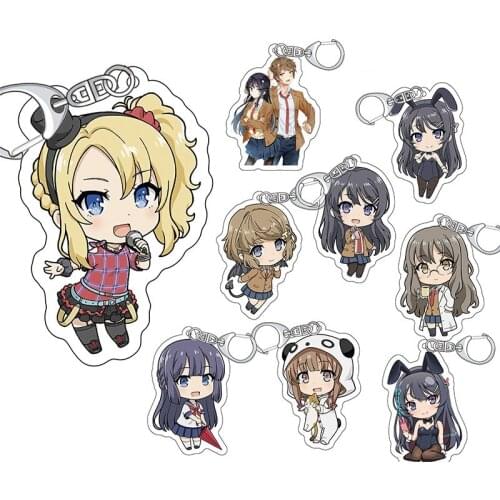 1 Pcs Cute Anime Rascal Does Not Dream of Bunny Girl Keychains Figure Senpai Sakurajima Mai Acrylic Bag Pendant Keyrings Toys