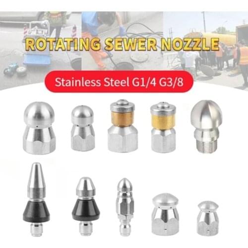 1Pc High Pressure Washer Stainless Steel Accessories G1 / 8 " G1 / 4 " G 3 / 8" Drain Sewer Cleaning Jetter Rotary Nozzle