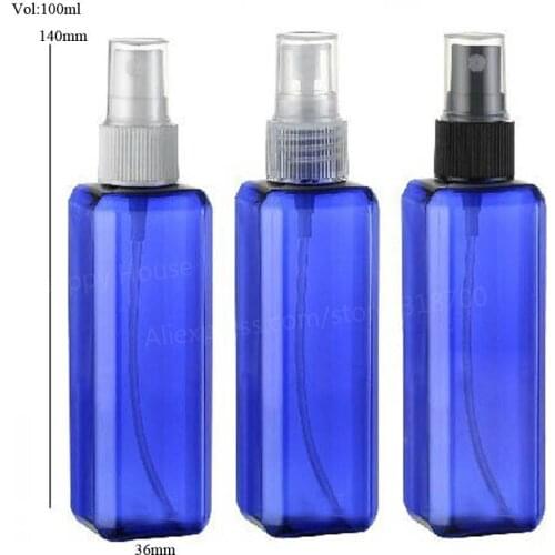 24 x 100ml Cobalt Blue Empty Square Plastic Perfume PET Mist Sprayer Packaging with Plastic Spray