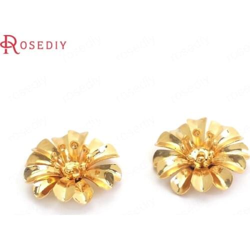 31375-G)20PCS 15MM 24K Gold Color Brass Flower Spacers Beads Caps Jewelry Making Supplies Diy Findings Accessories