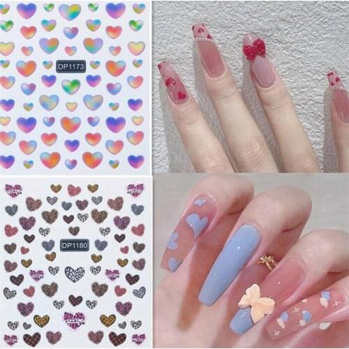 3D Nail Slider Love Heart Design Glitter Shiny Decoration Decal DIY Transfer Adhesive Colorful Nail Art Tips Tattoo Manicure