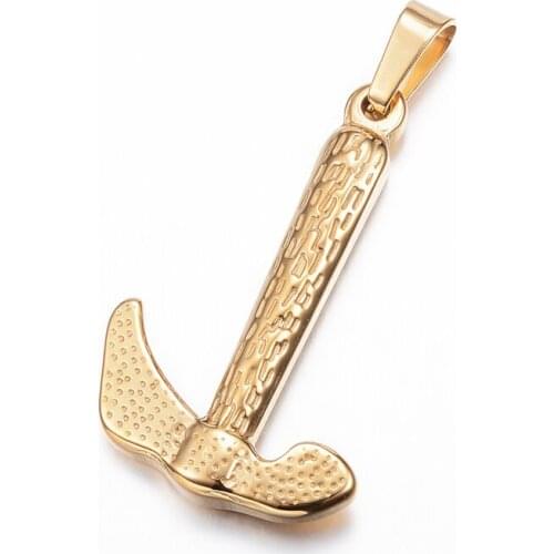 5 pcs/lot 304 Stainless Steel Hammer Pendants for Fashion jewelry DIY making Necklace 34x22x4mm, Hole: 4x7mm F80