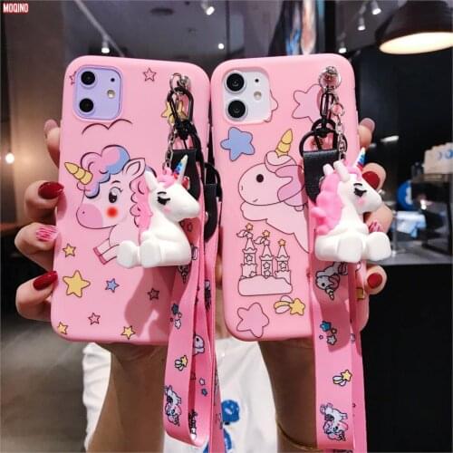 Unicorn TPU Case Stand Holder Soft Phone Strap Rope Case For iPhone 11 Pro Xs Max Xs XR 6 7 8Plus Case