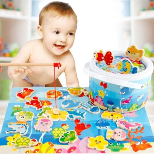 Baby Early Learning Wooden 3D Jigsaw Magnetic Fishing Toy Set Funny Game with Puzzle Educational Toy Birthday Gifts For Girl Boy