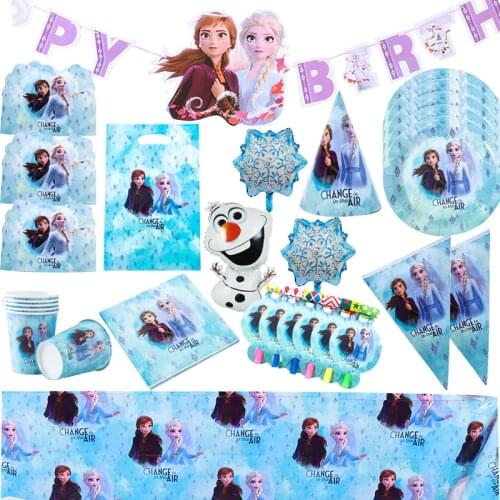 Disney Frozen Princess Birthday Event Party Decoration Kids Favor Cups Plates Baby Shower Disposable Tableware Party Supplies