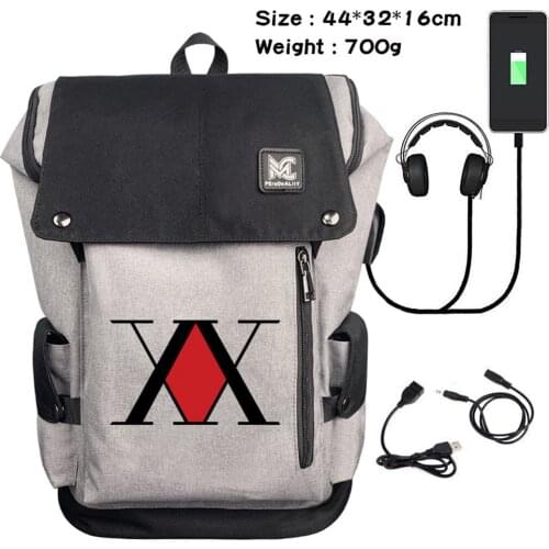 Travel Backpack Anime HUNTERHUNTER USB Charging Teenager Headphone Canvas Cartoon Laptop Bag Casual Zip Student Schoolbag