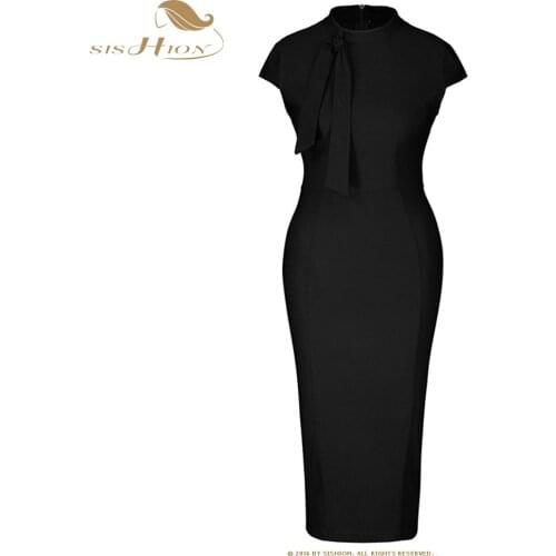 SISHION Elegant Female Half Turtleneck Pencil Dress SP1198 High Waist Slim Party Bodycon Dresses For Office Lady
