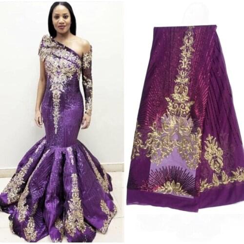 Purple African Lace Fabric French Sequins Net Lace High Quality African Sequin Lace Fabric For 2021 French Sequin Fabric YJ1105